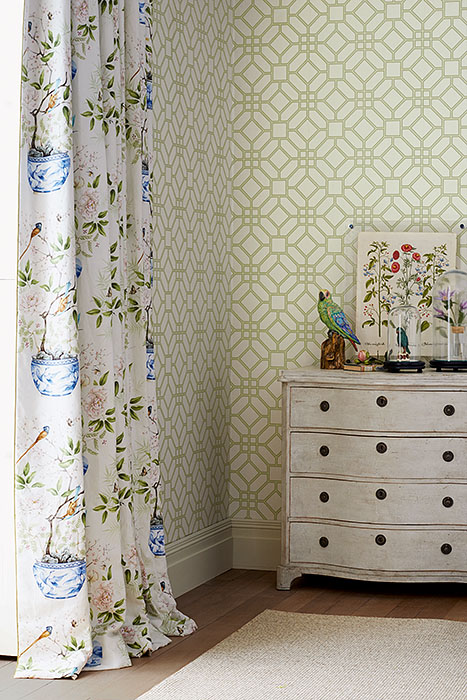Обои Zoffany Woodville Papers Veranda Trellis Duck egg 311342 фото в интерьере